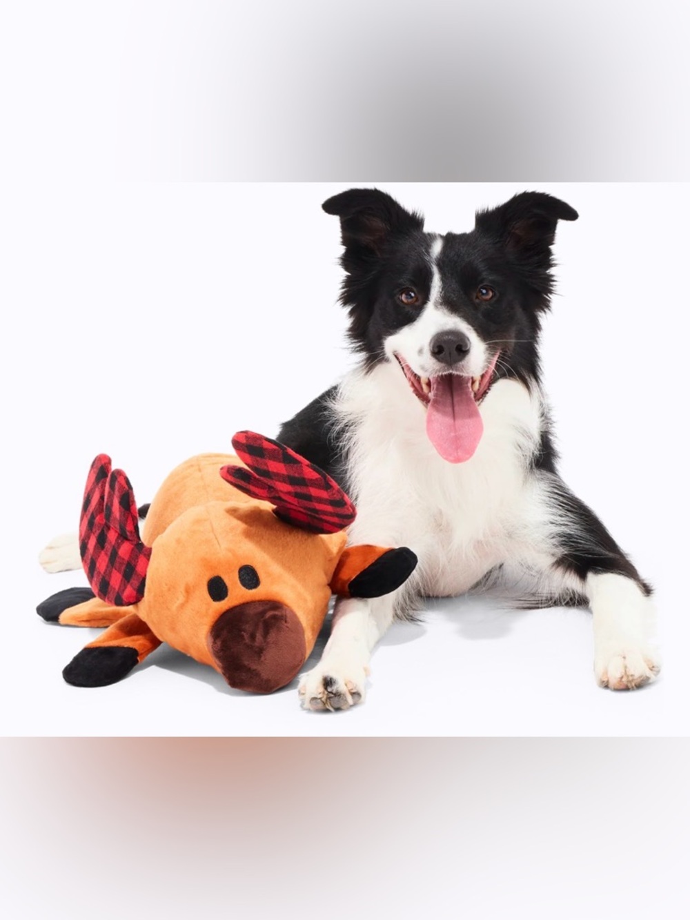 Bark Box XL Buffalo plaid blitzen moose dog toy NEW
